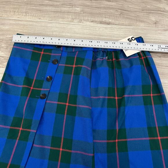 Juniors' SO Good For Life Buttoned Faux Wrap Blue, Green Plaid Skirt Size 17 - Picture 7 of 14